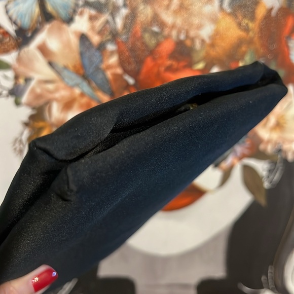Vintage Art Deco Pure Silk Black Luxury Evening Clutch with Gold Fan Clasp 1950s